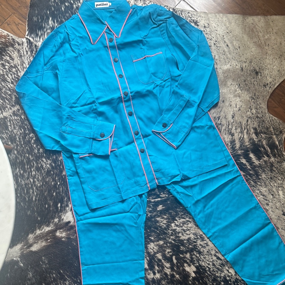 Patiini Teal Pajama Set with Pink Accents. 
Plant based pajama set.